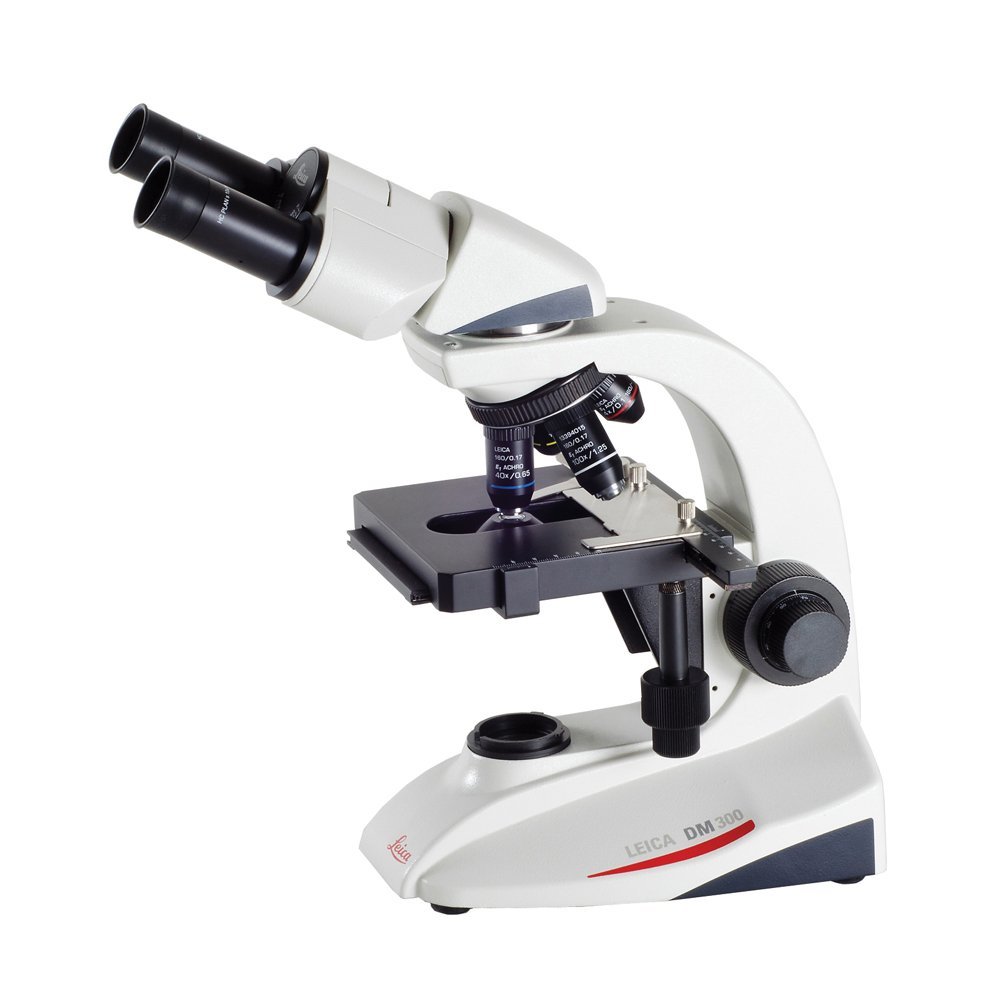 Leica DM300 Binocular Microscope - Mechanical Stage, E1 Condenser and 100X Objective