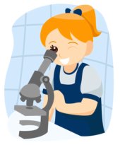 cartoon girl looking through microscope