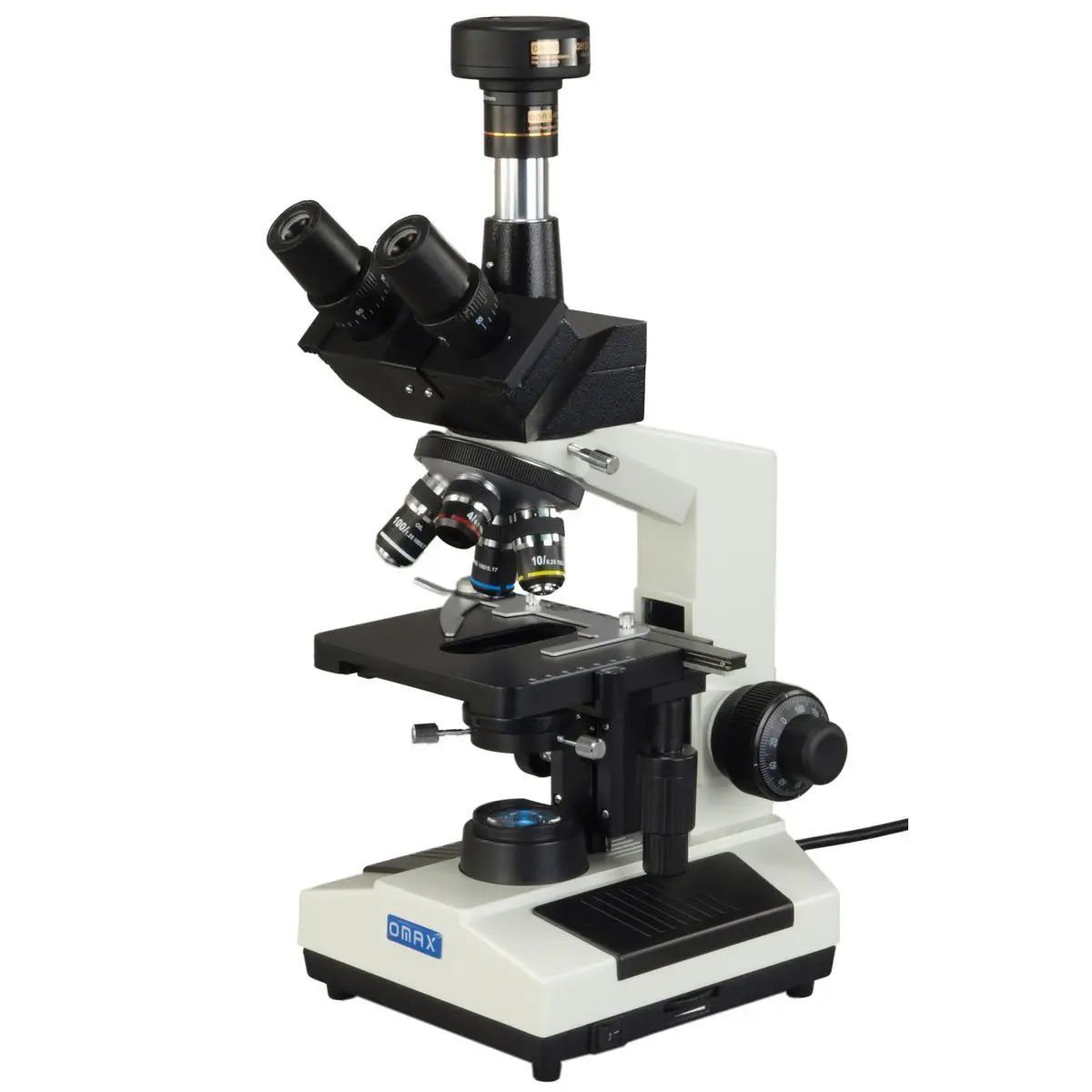 OMAX 40X-2500X Digital Lab Trinocular Compound LED Microscope with USB Digital Camera and Double Layer Mechanical Stage 